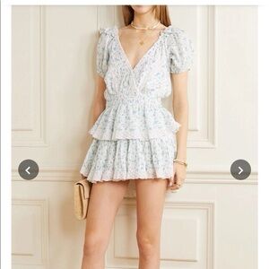 LoveShackFancy Carlo Dress with Blue and Green Floral Print